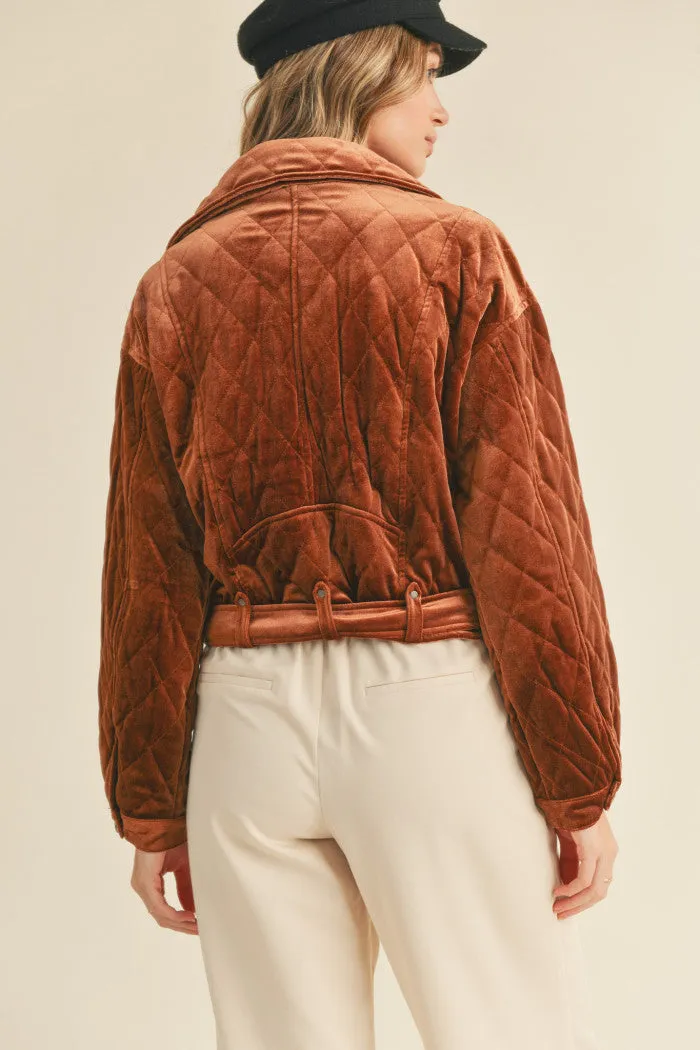 Still Your Best Quilted Velvet Jacket Copper Brown