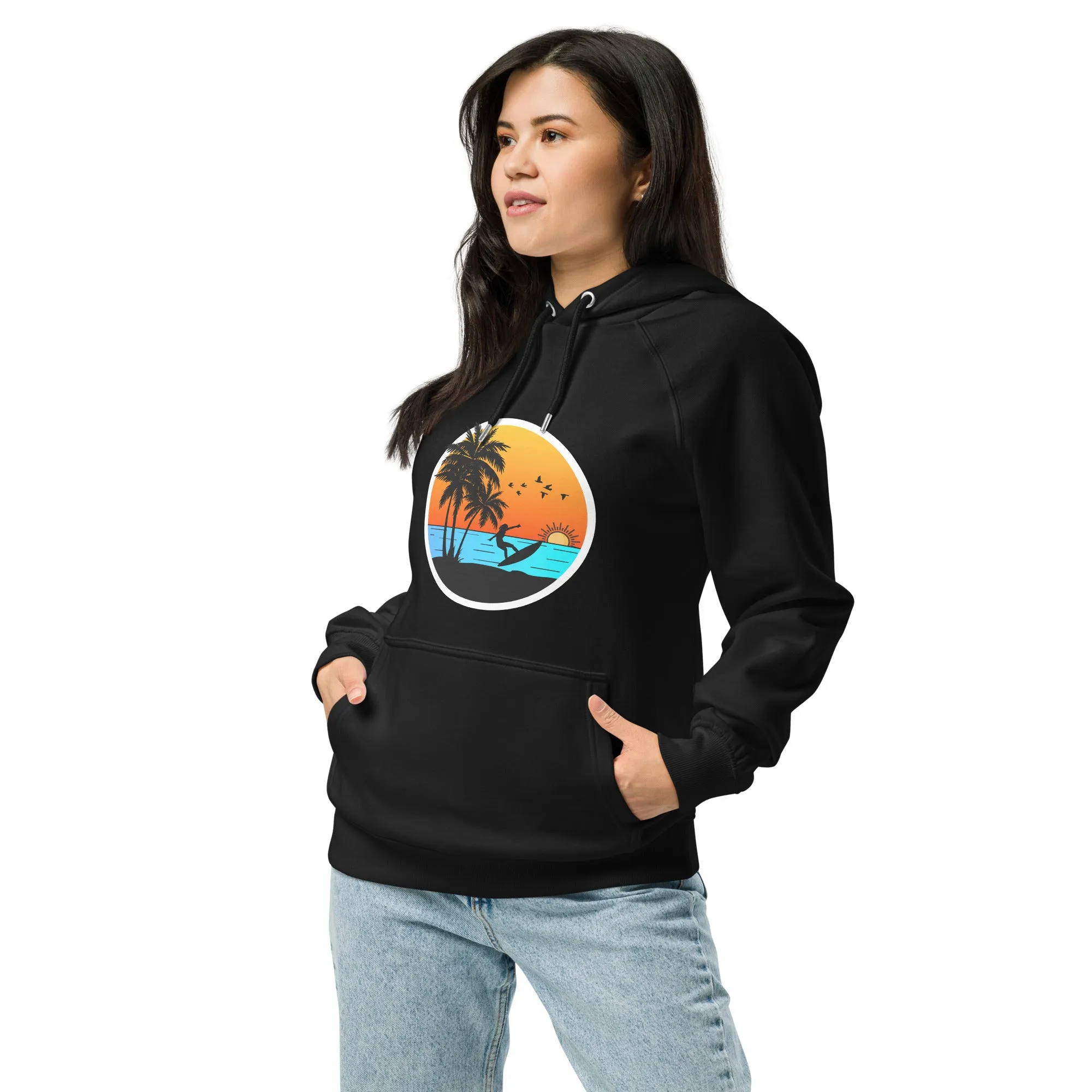 Sunset Surfing Vintage Graphic Women Eco Raglan Hoodie