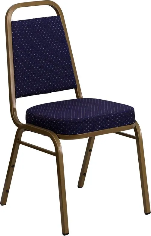 TBD 1011 Club Series Trapezoidal Back Stacking Banquet Chair with Navy Patterned Fabric and 2.5'' Thick Seat - Gold Frame