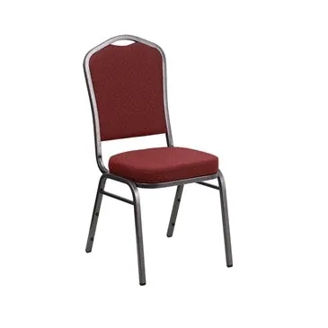 TBD 1012 Club Series Crown Back Stacking Banquet Chair with Burgundy Patterned Fabric and 2.5'' Thick Seat - Silver Vein Frame