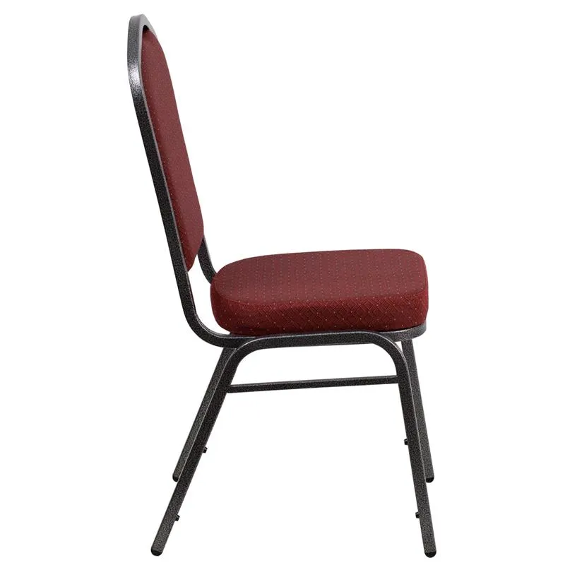 TBD 1012 Club Series Crown Back Stacking Banquet Chair with Burgundy Patterned Fabric and 2.5'' Thick Seat - Silver Vein Frame