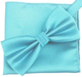 Teal Blue [Diamond Shape Print] - Bow Tie and Pocket Square Matching Set