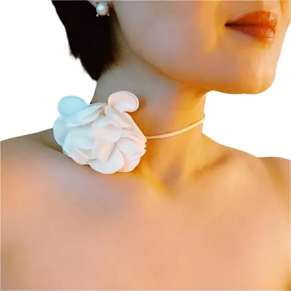 TEEK - Chiffon Petals Rosette Tie necklace