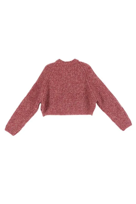 TEEK - Melange Texture Three Button Sweater Top