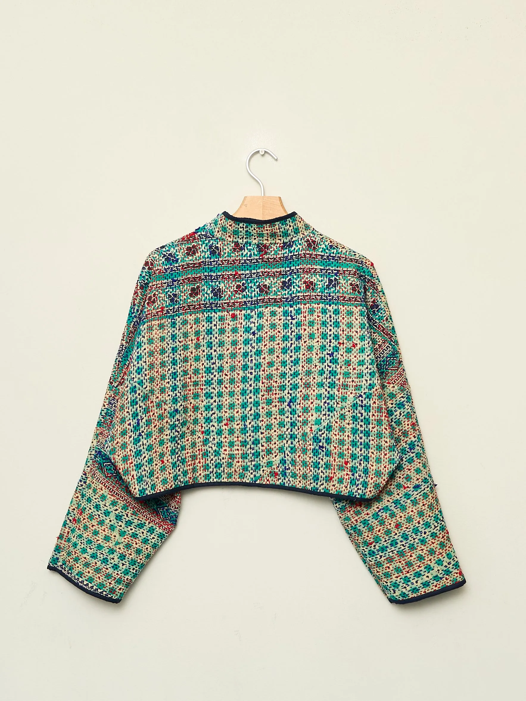 The Kaira Cropped Naksha Quilted Kantha Jacket