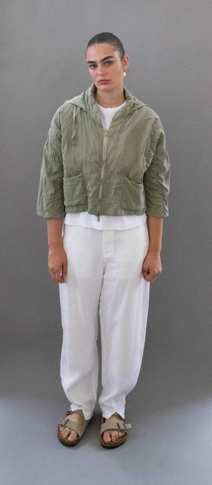 Transit Par Such Cropped Silk quilted Jacket in Green Water