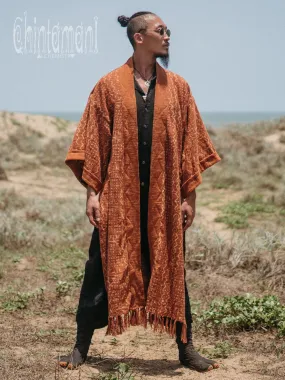 Tribal Kimono Robe with Block Print for Men / Rust