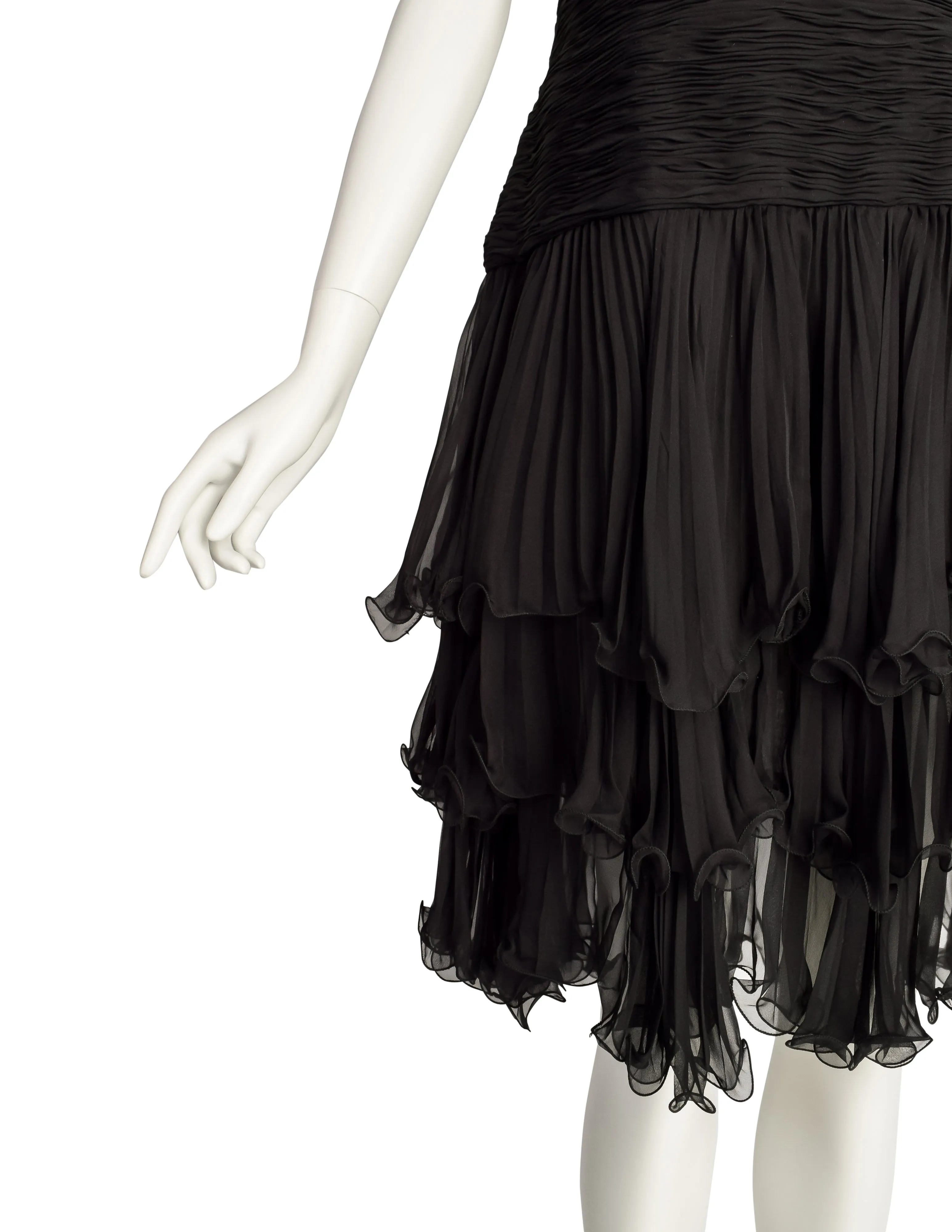 Valentino Vintage Black Silk Chiffon Pleated Black Dress