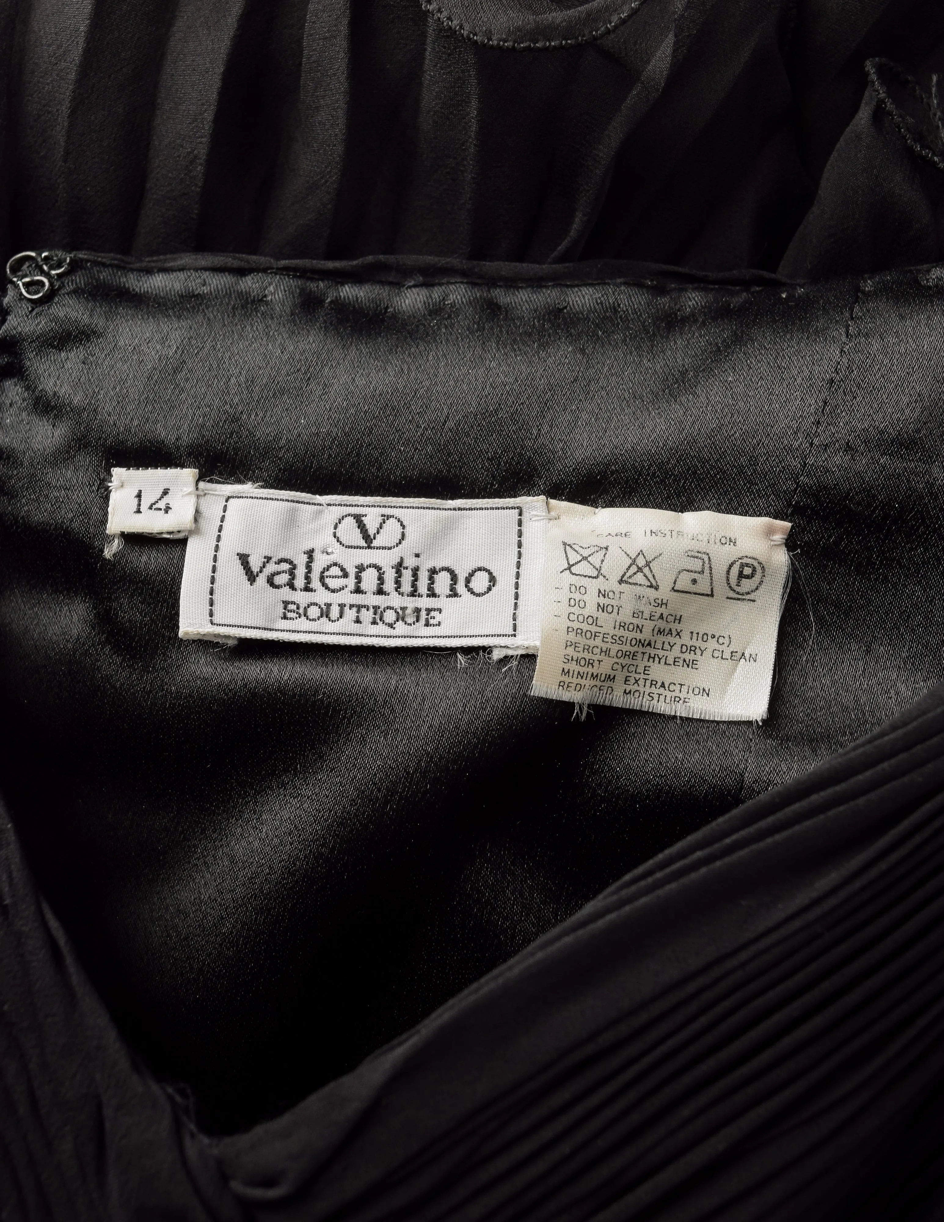 Valentino Vintage Black Silk Chiffon Pleated Black Dress