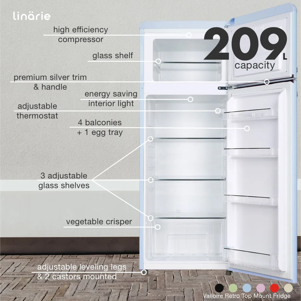 Valloire 209L Blue Retro Top Mount Fridge LK200DDBLUE