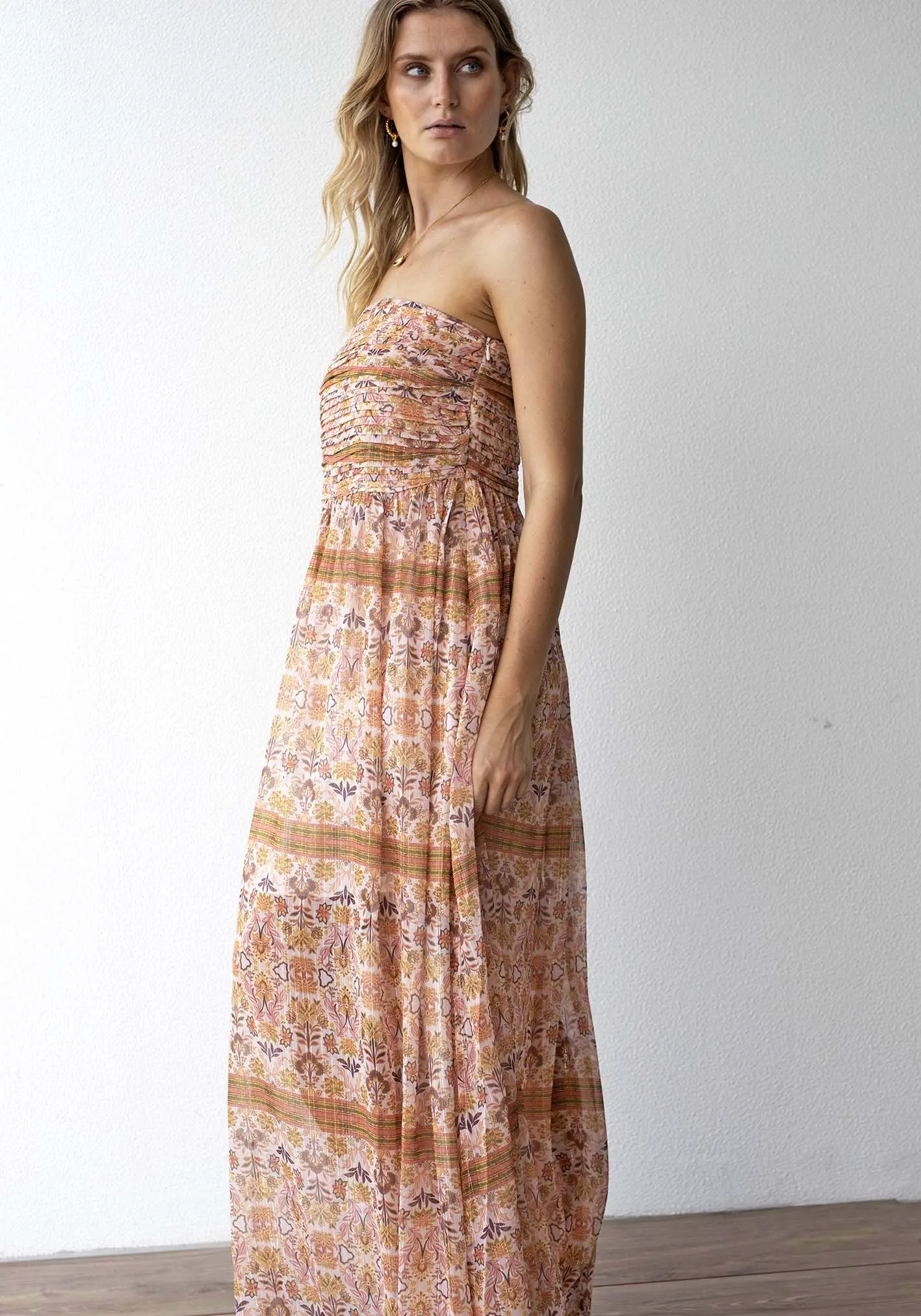 Verve Floral Strapless Maxi Dress