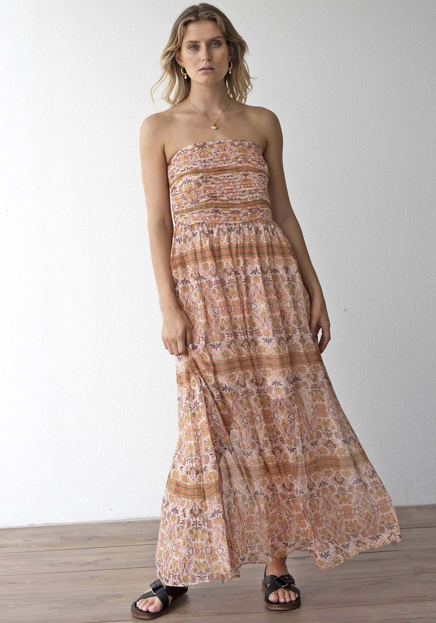 Verve Floral Strapless Maxi Dress