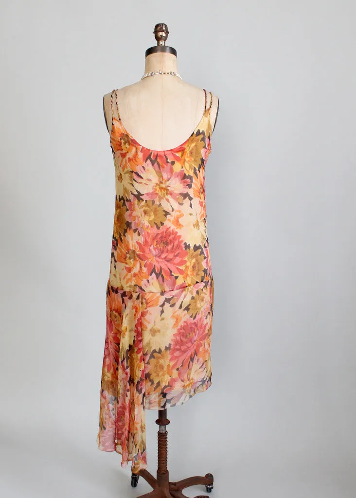 Vintage 1920s Floral Chiffon Flapper Dress