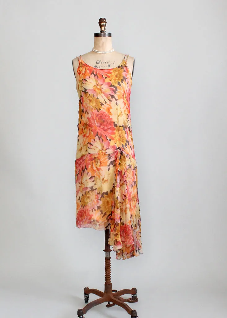 Vintage 1920s Floral Chiffon Flapper Dress