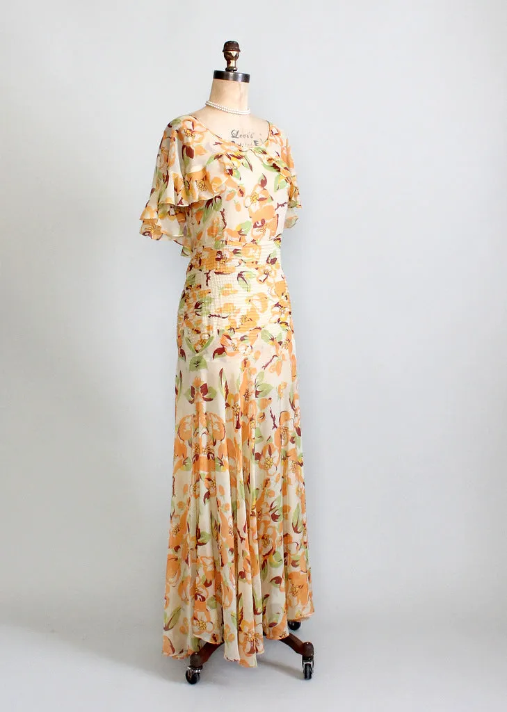 Vintage 1930s Floral Chiffon Summer Party Dress