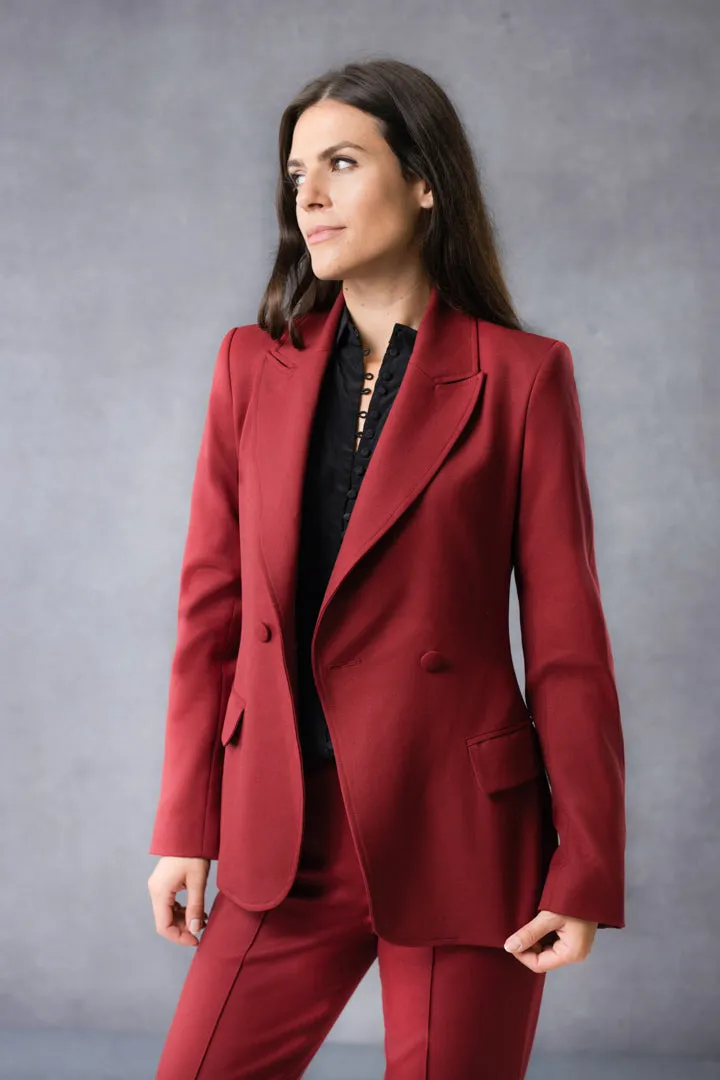 Virgin Wool Double Breasted Blazer Bordeaux