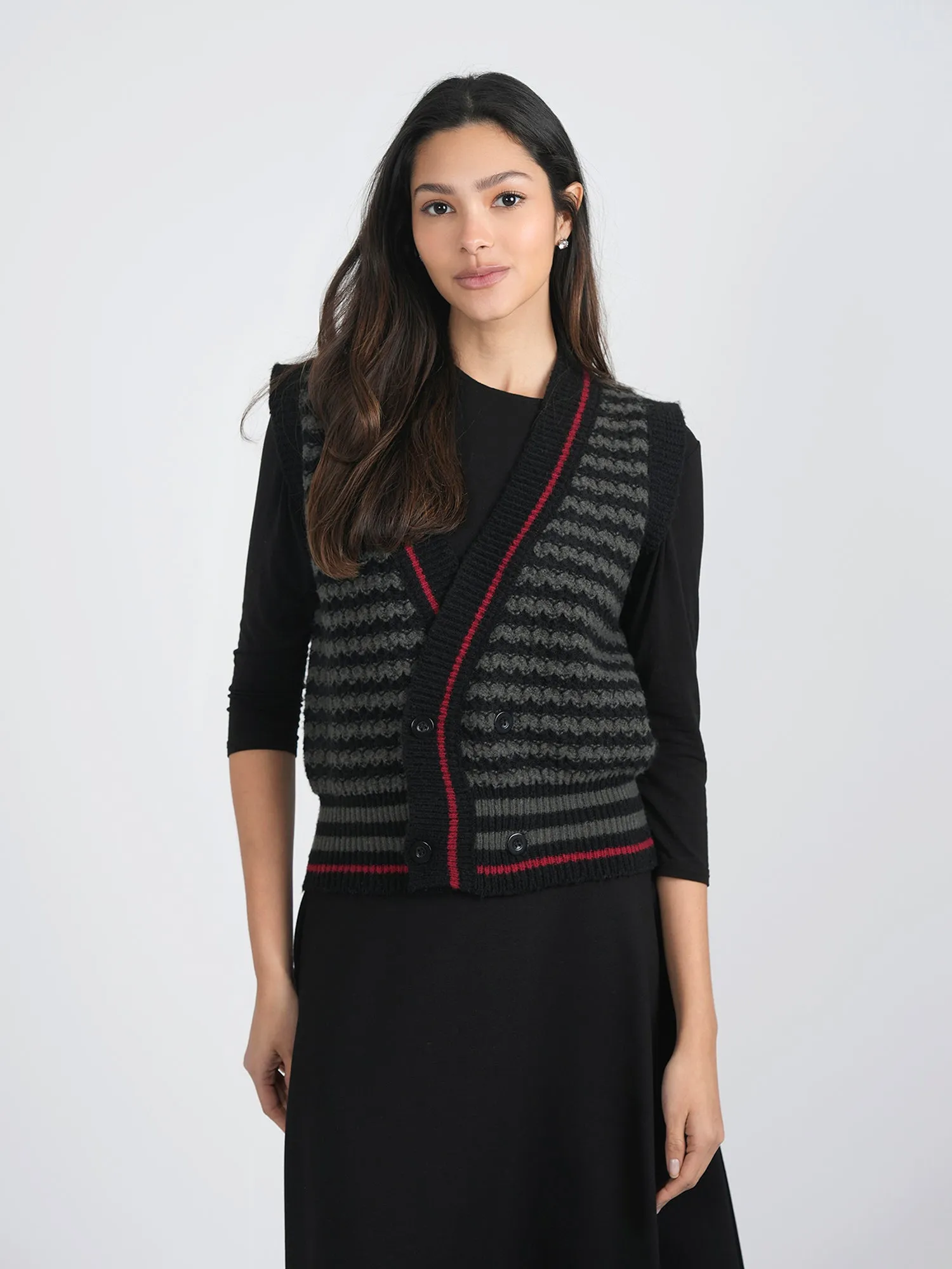 Viva K Striped Knit Cardigan Vest