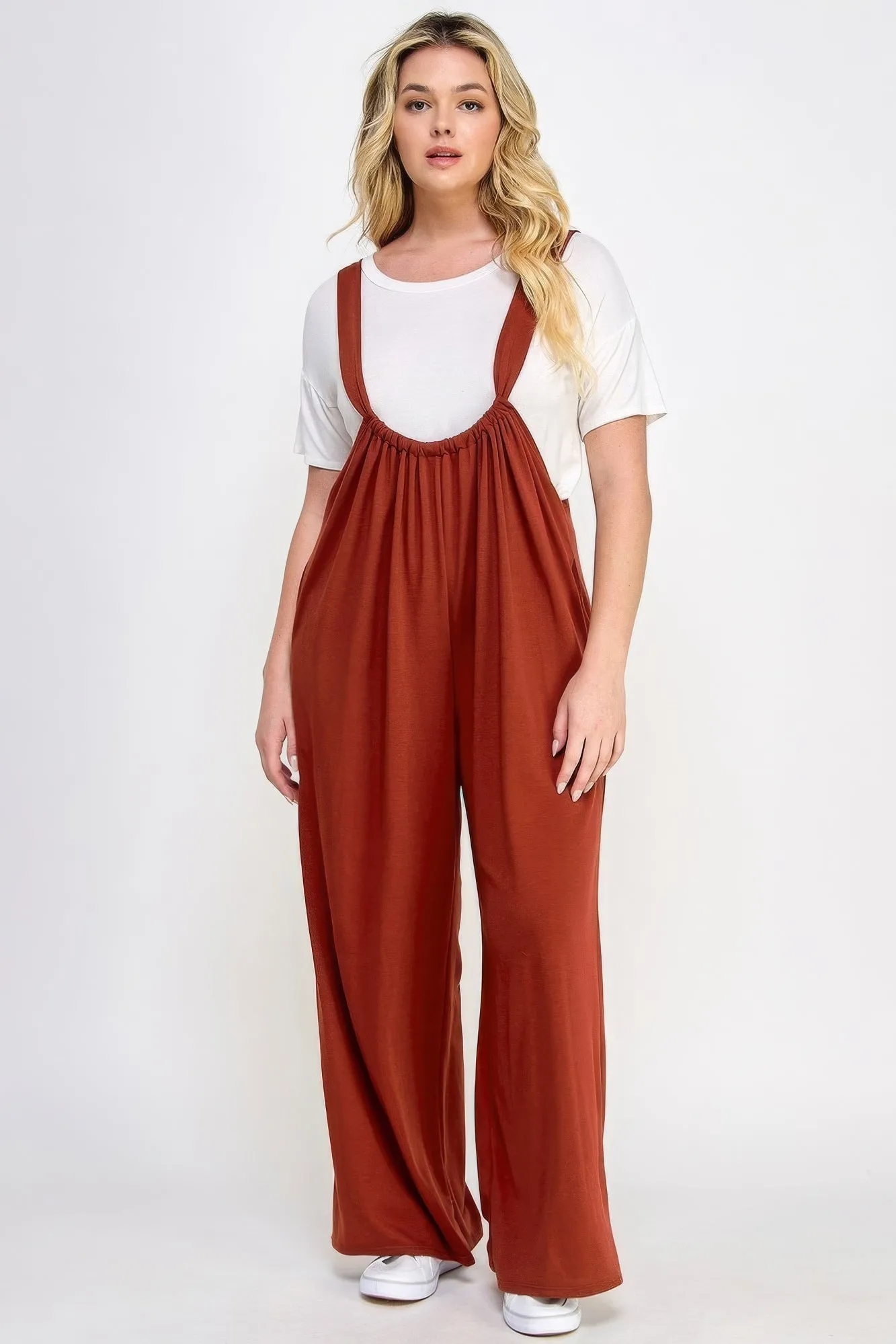 Voluptuous ( ) French Terry Wide Leg Women's Plus Size Overalls Jumpsuit