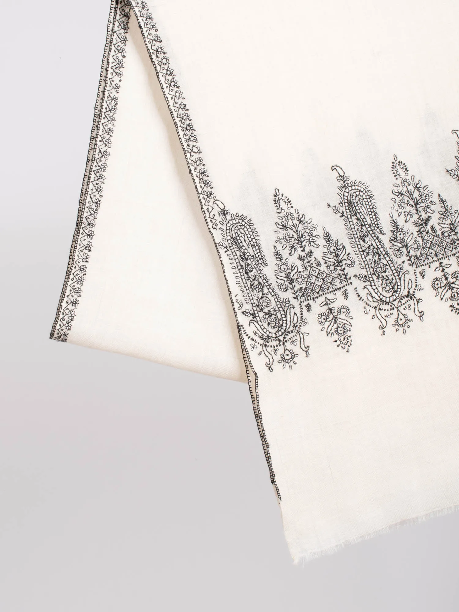 White Cashmere Embroidered Neck Scarf - ANTIOCH