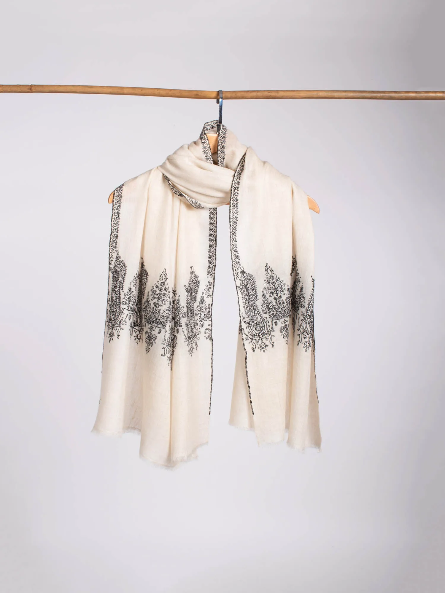 White Cashmere Embroidered Neck Scarf - ANTIOCH