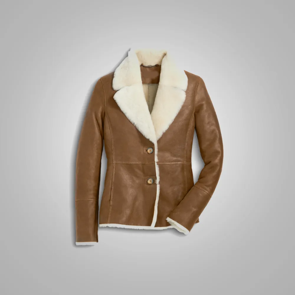 Women Camel Brown B3 Shearling Pilot Leather Aviator Jacket