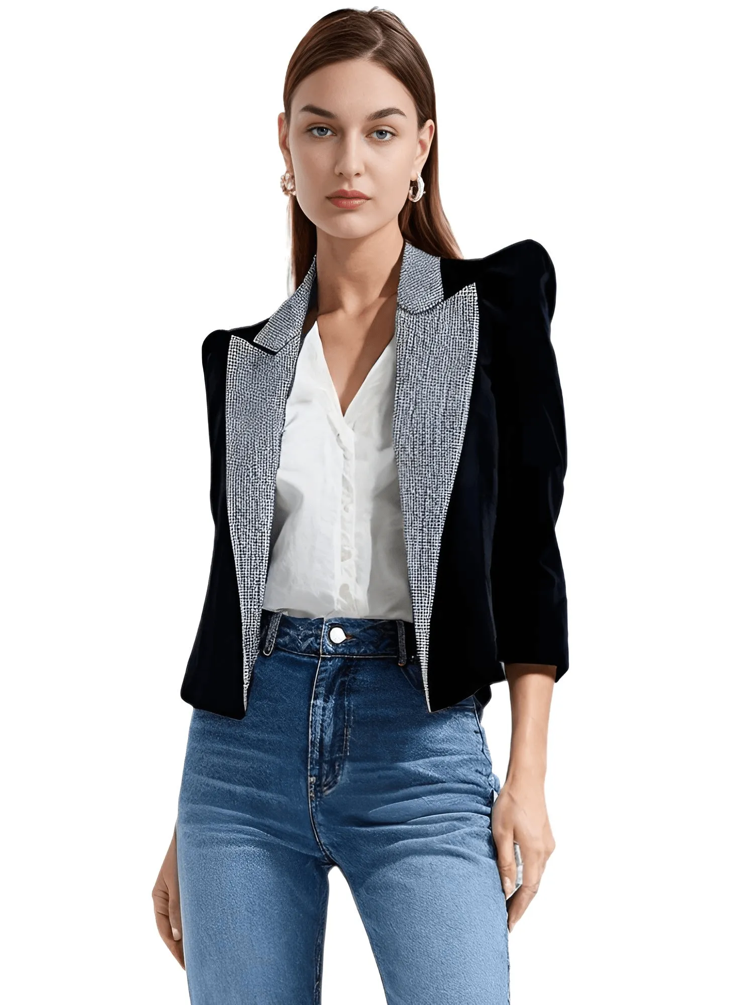 Women's Diamond Peak Shoulder Black Blazer