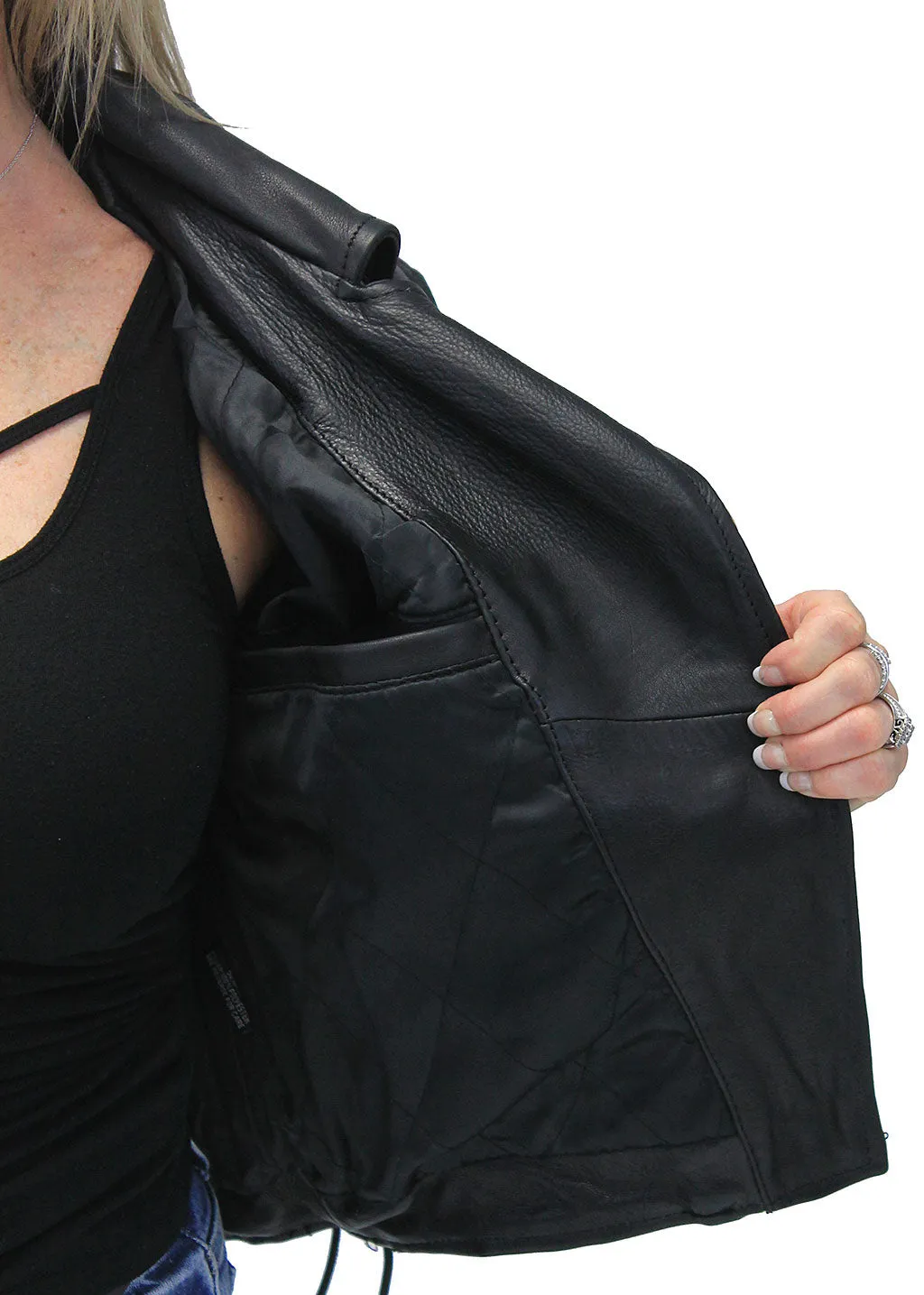 Women's Side Lace Crop Ultra Premium Leather Motorcycle Jacket #L350K ()