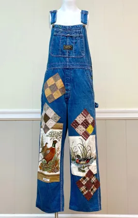 Woodland Patched Overalls - Hippie Style Denim Quilted Hand-Patched Upcycled Overalls