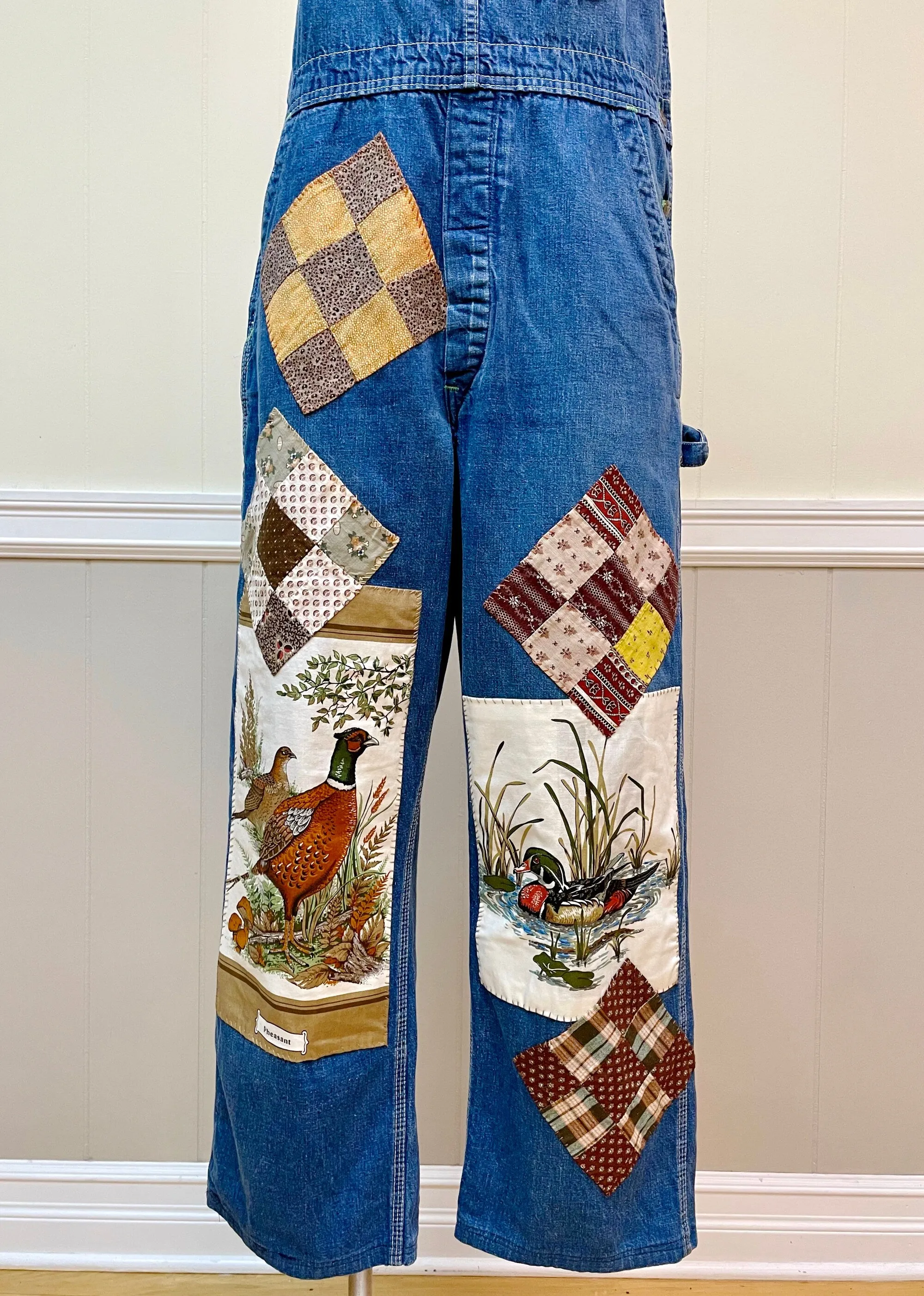 Woodland Patched Overalls - Hippie Style Denim Quilted Hand-Patched Upcycled Overalls