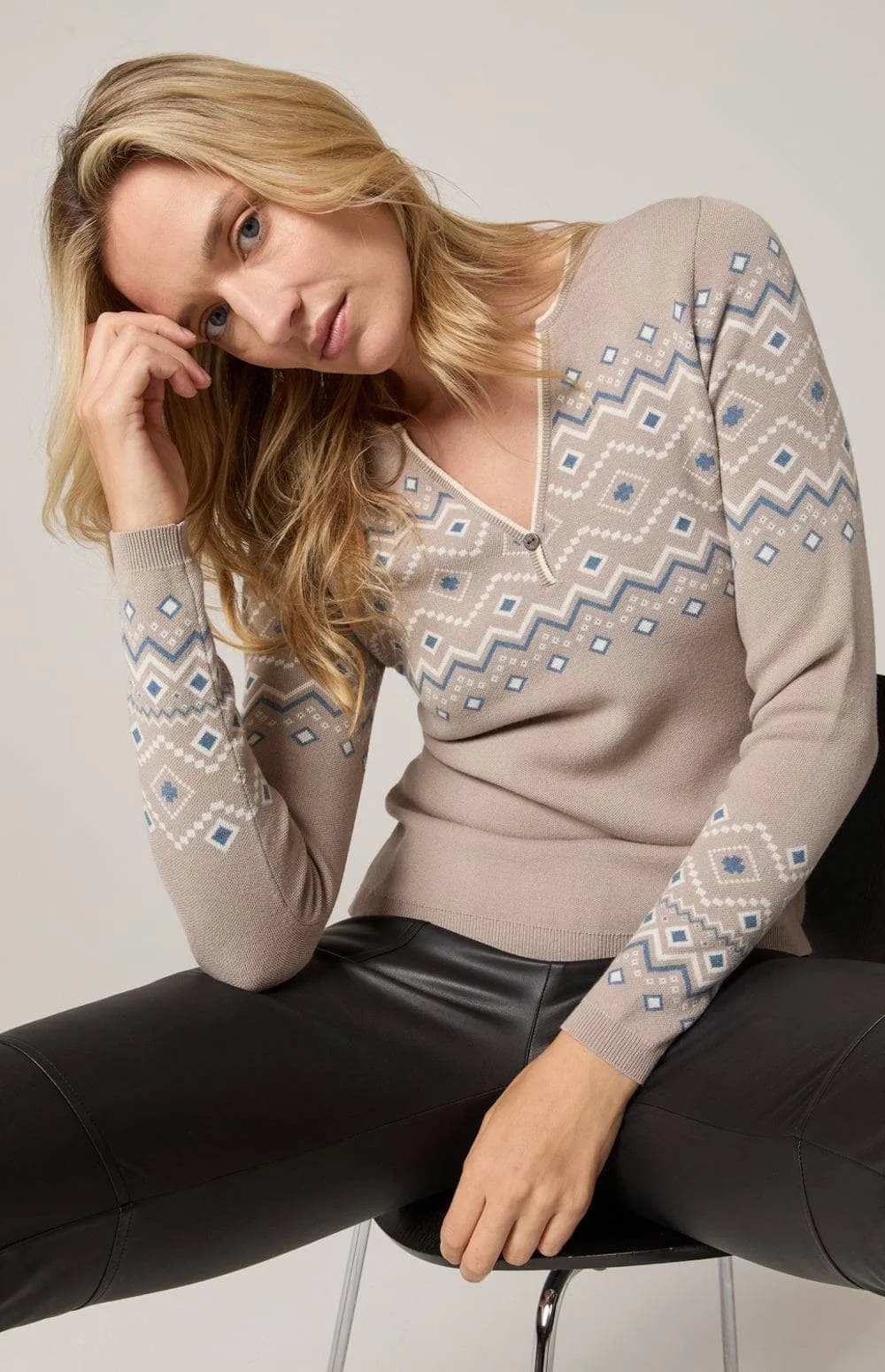 Yvette II Henley Sweater | Heather Stone