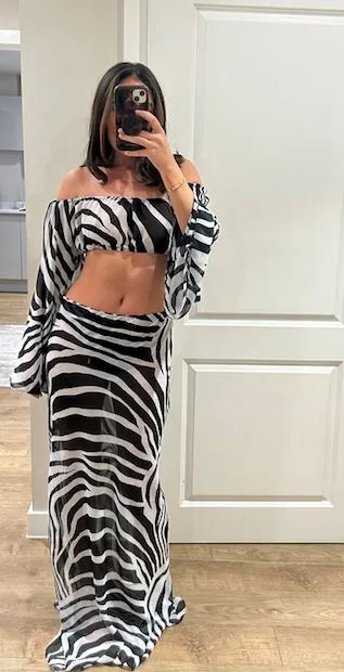 Zebra Chiffon Crop Top and Maxi Skirt